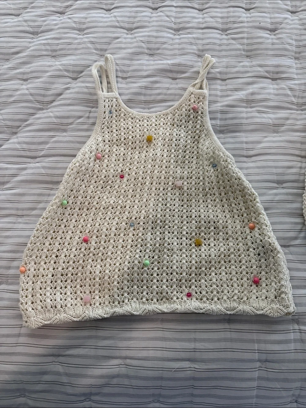 Zara Cream Crochet Tank and Shorts Set with Pastel Trim